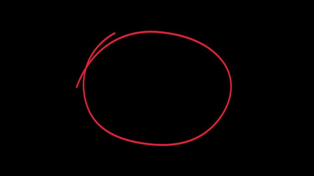Brush stock red circle marker with drawing effect on white background. Hand drawing Red circle highlight marker, Red hand drawn circle frame animation on black background, 