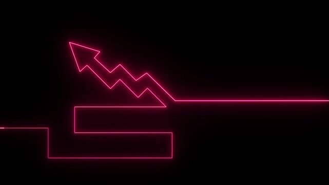 Glowing green neon arrow showing upward growth and increasing trend on a black background. Futuristic financial, business, success, investment and data visualization concept.
