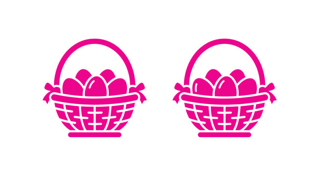Two pink easter baskets filled with eggs isolated on white background easter basket spring holiday egg hunt pink icon graphic illustration