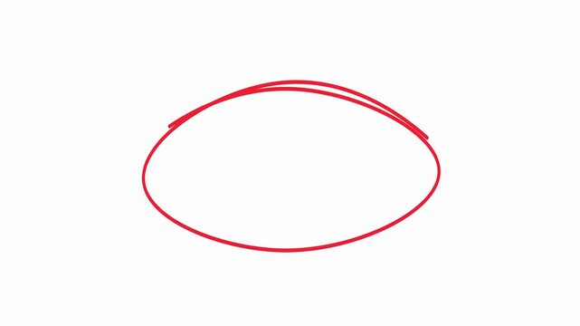 Brush stock red circle marker with drawing effect on white background. Hand drawing Red circle highlight marker, Red hand drawn circle frame animation on black background, 