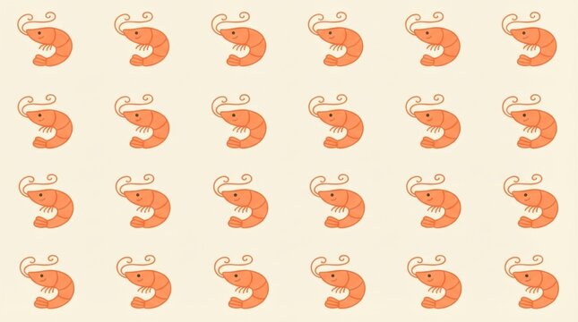Seamless pattern with cute cartoon shrimp on a light beige background