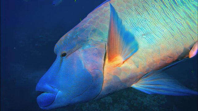 Majestic Napoleon Wrasse Swims Gracefully Through Deep Blue Ocean Waters
