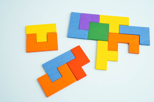 Logical thinking solution, wooden puzzle geometric shape block.