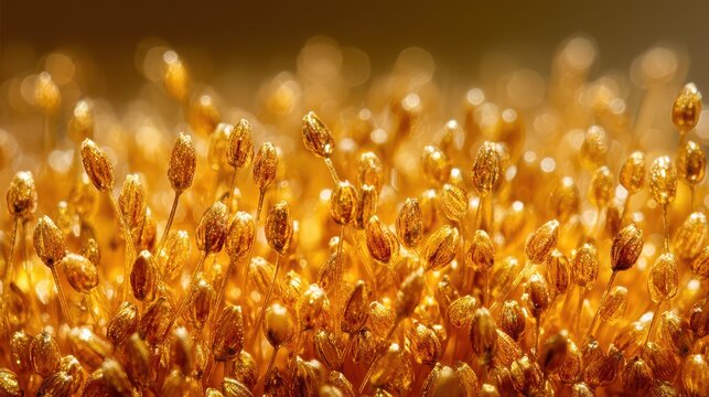 Macro photo shows golden milo grains, Macro image highlighting the rich golden hue and texture of milo grains