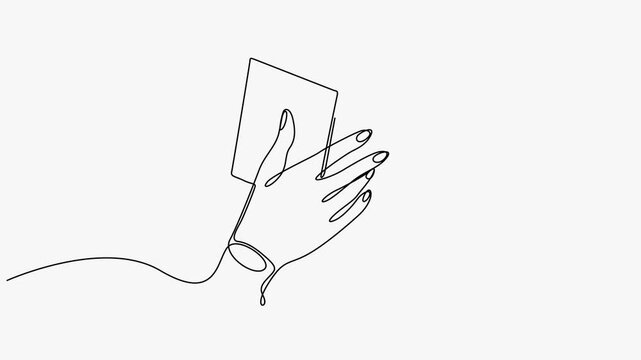 Continuous One Line Drawing Animation Of Human Hand Holding Open Book White Background