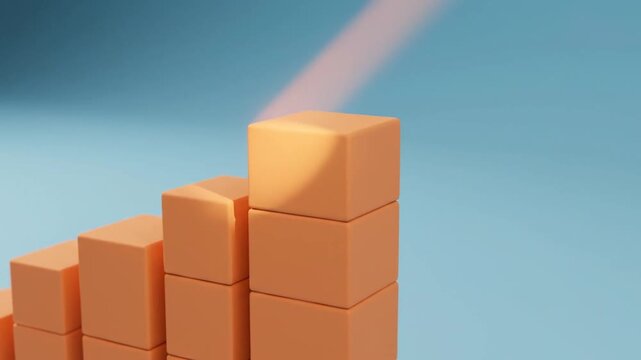 Orange blocks arranged in a rising bar chart on blue background