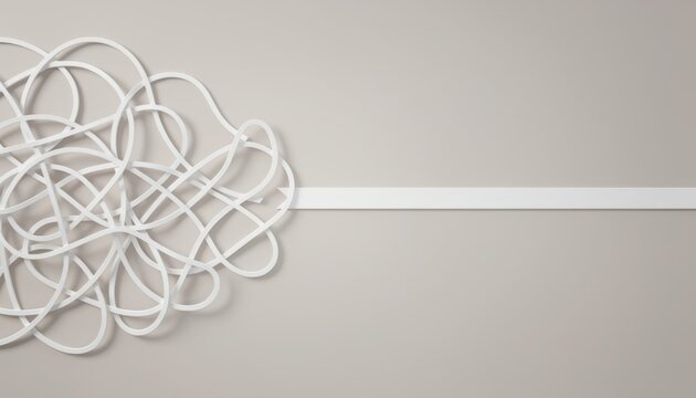 Tangled Wires to Clarity: A visual metaphor for complex problems and their solutions, illustrating the transition from chaotic tangled wires to a single, straight path.