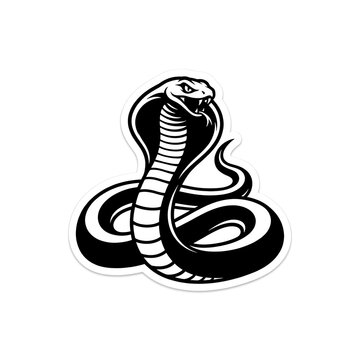 Black and white minimalist vector illustration of a dangerous king cobra snake ready to strike