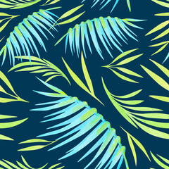 Tropical palm leafs seamless watercolor pattern © AineGing