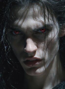 Close up cinematic portrait of a gothic vampire