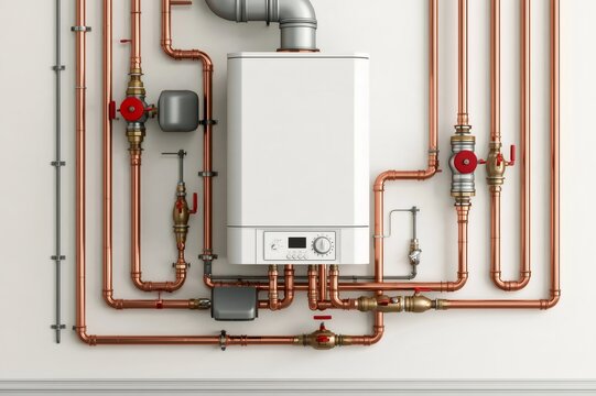 Central heating system with gas boiler and copper pipes