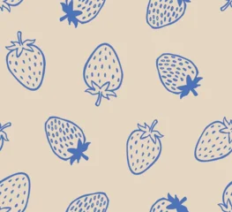 Strawberry Seamless Pattern on light Background, Hand drawn summer Fruit Pattern. Beautiful blue strawberries pattern design. Baby textile fabric print. Newborn baby ingredients print. © HOT CHILI