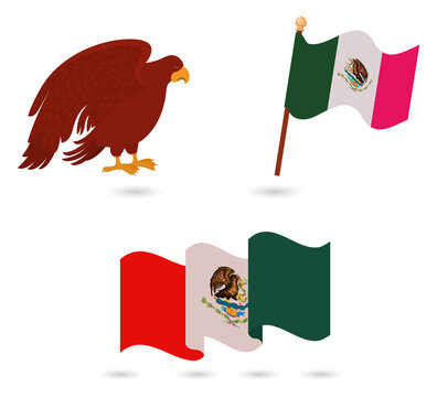 Mexican flag and eagle emblem design elements on transparent background