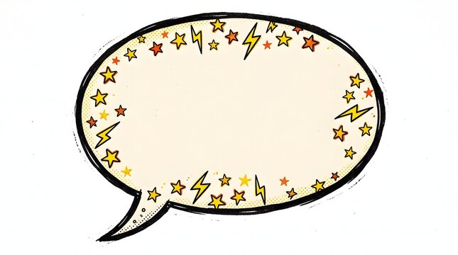 Blank comic speech bubble decorated with small yellow stars and lightning bolts along the inner border on a white background.