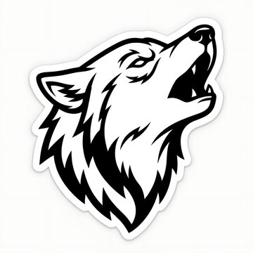 Black and white minimalist vector illustration of a howling wolf head mascot logo design
