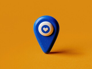 Obraz na płótnie Canvas Blue Location Pin Icon with Heart Symbol Inside, Representing Favorite Places or Loved Destinations