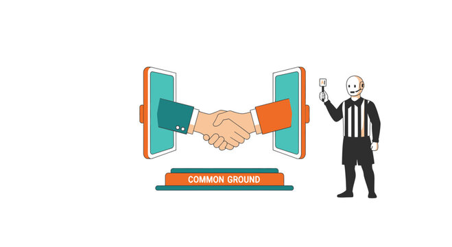 AI Robot Referee Overseeing Digital Handshake for Common Ground Agreement
