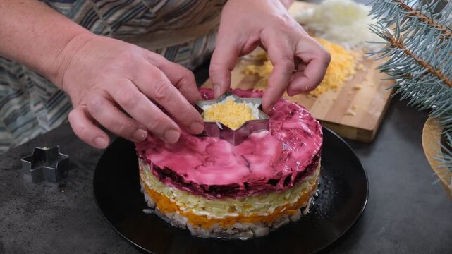 Culinary Process of Plating Layered Beetroot Salad