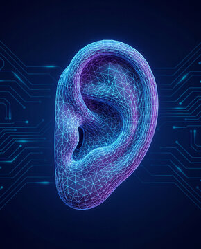 3D Blue and Purple Wireframe Ear Isolated