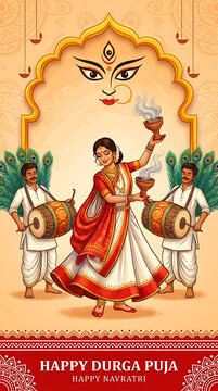 Happy durga puja and navratri celebration illustration