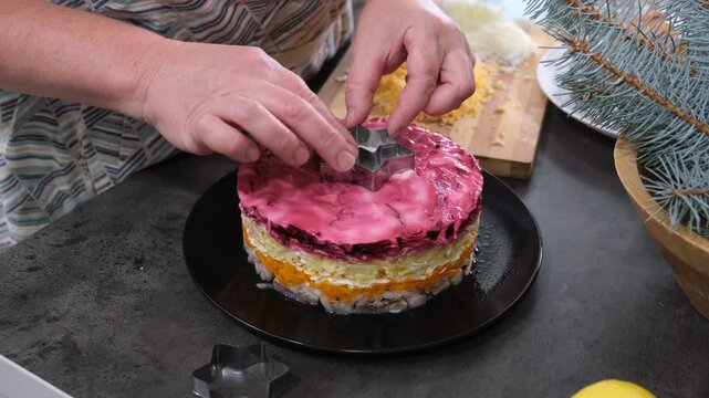 Culinary Process of Plating Layered Beetroot Salad