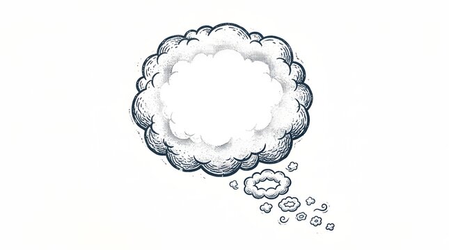 Thinking cloud illustration rendered in detailed pencil shading with an isolated white background.