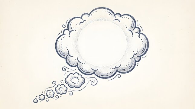 Speech cloud sketch featuring decorative swirls and a clean circular center for custom typography layouts.
