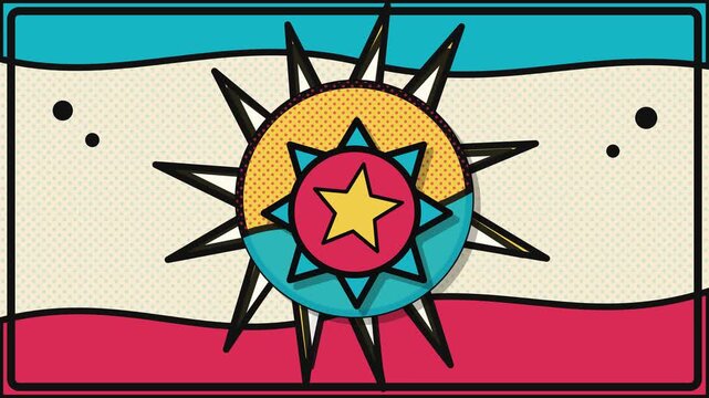 Colorful abstract geometric sun animation graphic with starry space background.