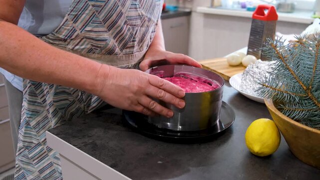 Culinary Process of Plating Layered Beetroot Salad
