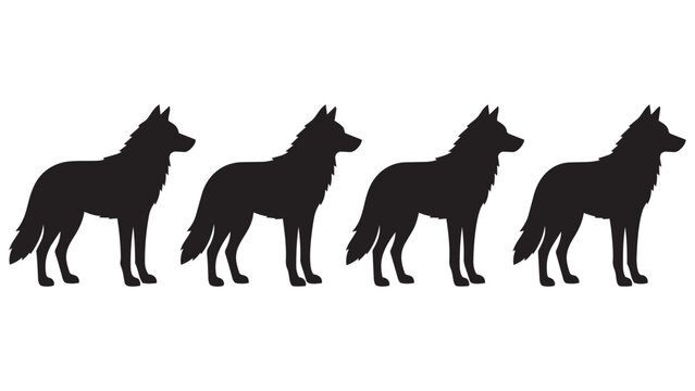 Four wolves standing in a line silhouette