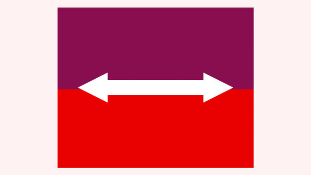 Horizontal double arrow icon on split color block