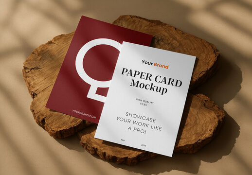 Paper Card on Wood Mockups