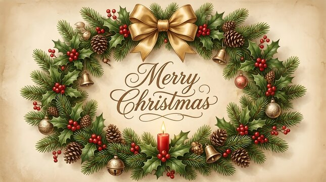 A beautifully decorated christmas wreath adorned with ribbons and festive ornaments wishes everyone a merry christmas