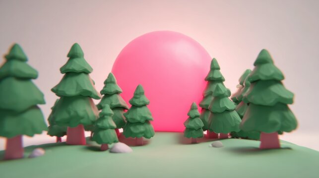 Stylized Forest Silhouette Under a Pink Sunrise