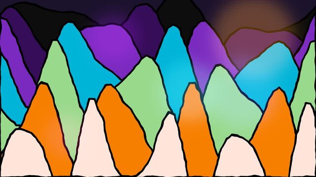 Abstract illustration of colorful mountain peaks with a vibrant color palette