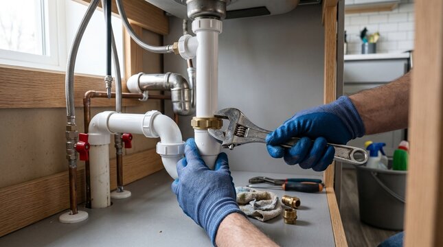 Emergency Plumbing Repair and Leak Maintenance, Technician Working Under Sink