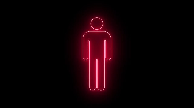 Neon glowing stick figure animation of a person standing and walking on a black background. Ideal for modern UI, gaming, or infographic motion design.