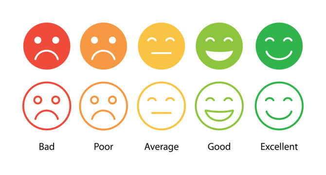 Customer Satisfaction Emoji Icon Set. Bad To Excellent Feedback And Rating Editable Stroke