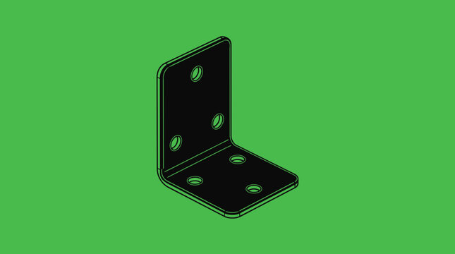 Isometric black metal angle bracket on green background