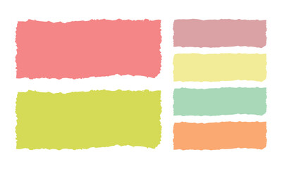 Fototapeta premium Colorful torn paper banners set blank ripped paper strips, notes, frame borders for message, text space, vector design template