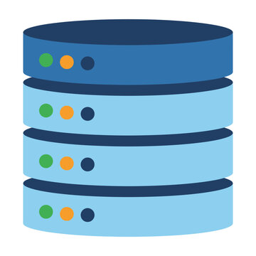 Blue server stack with colorful status lights on front panel in data center