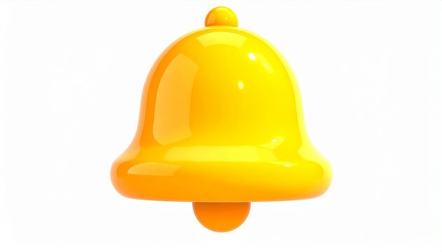 Yellow Notification Alarm Bell in Glossy 3D Style Isolated on Clean White Background