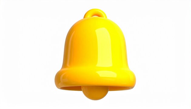 Modern 3D Bell Symbol with Bright Yellow Plastic Finish for Alert and Reminder Apps