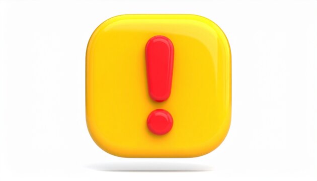 3D Alert Chat Icon with Yellow Message Bubble and Red Exclamation Point on White