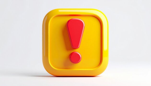Yellow 3D Dialogue Bubble with Bold Red Alert Symbol for Communication and Notification