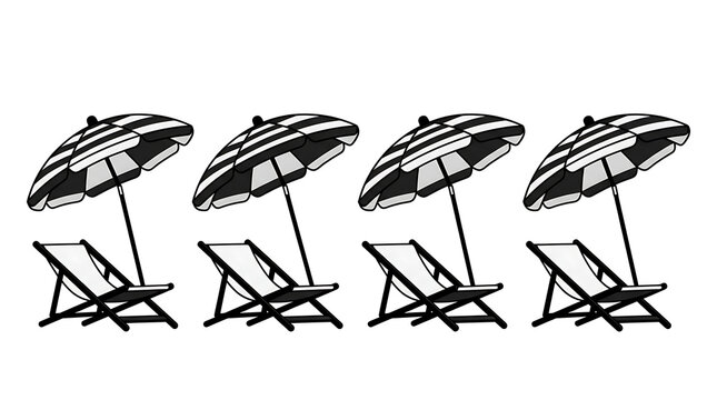 Four stylized umbrellas with people walking in rain