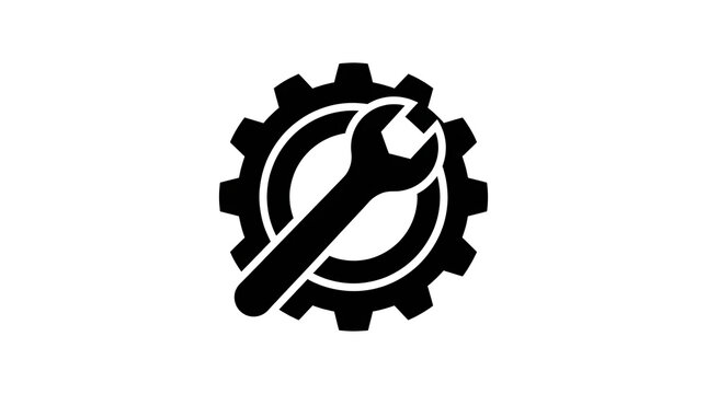 Black gear and wrench icon set