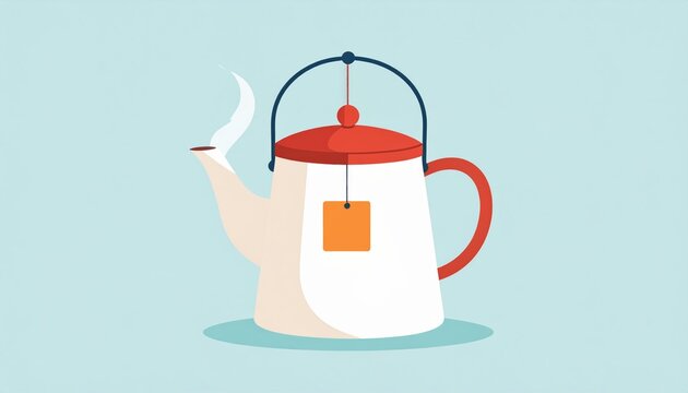 teatime | white and red kettle with hot steaming tea
