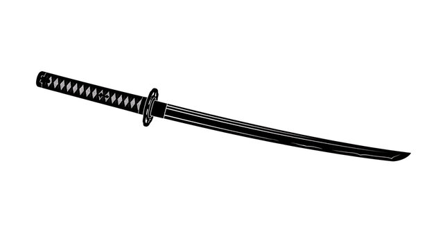 Black traditional japanese katana sword