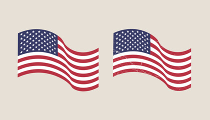 Obraz premium Two versions of the waving United States flag with one clean and one showing a vintage distressed grunge texture.